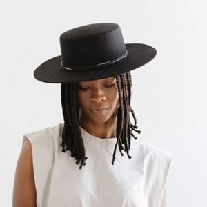 GIGPIP Dalia Black Felt Boater Hat Boho Style Size 7 Small Medium